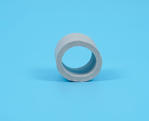360-degree display of a ceramic Raschig ring against a blue background