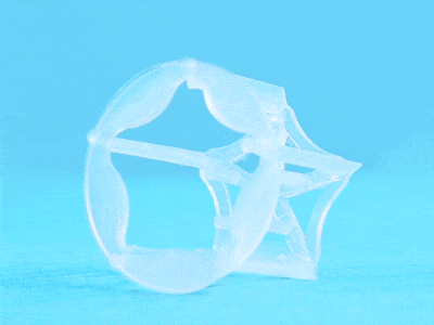 A 360° overview of plastic pentagon ring on the blue background.